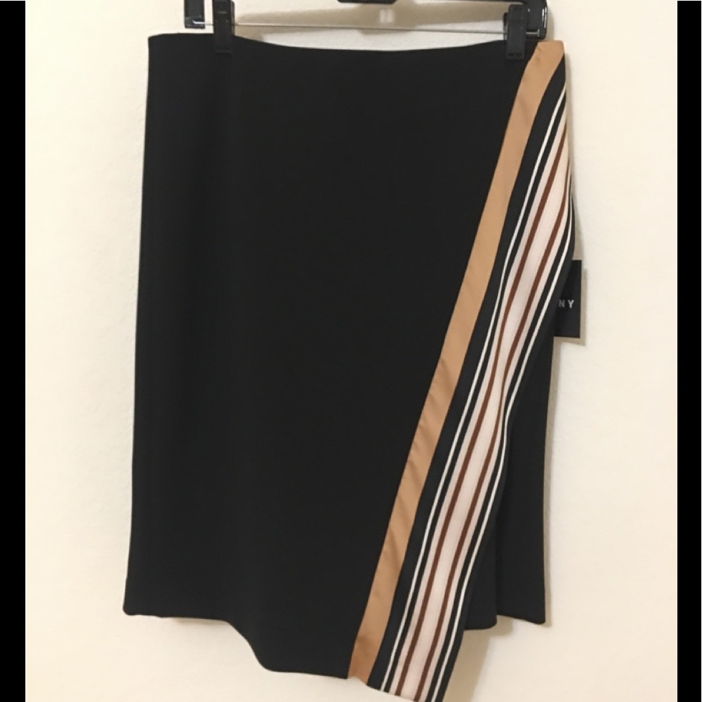 DKNY Skirt Women’s BLACK Polyester Spandex Stripes